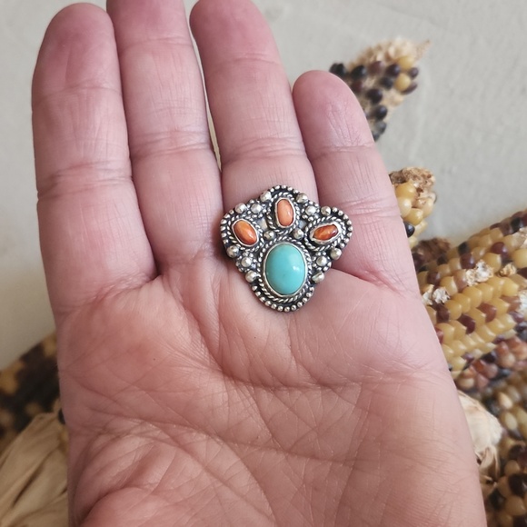 NWT Native American Handmade Kingman & Red Spiny Oyster Cactus Ring 💍♥️🌵 - Picture 7 of 10